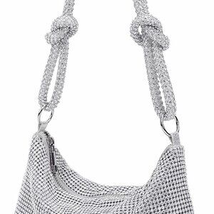 Silver Rhinestone Clutch Purse - Sparkling Evening Handbag for Women, 10x6.5